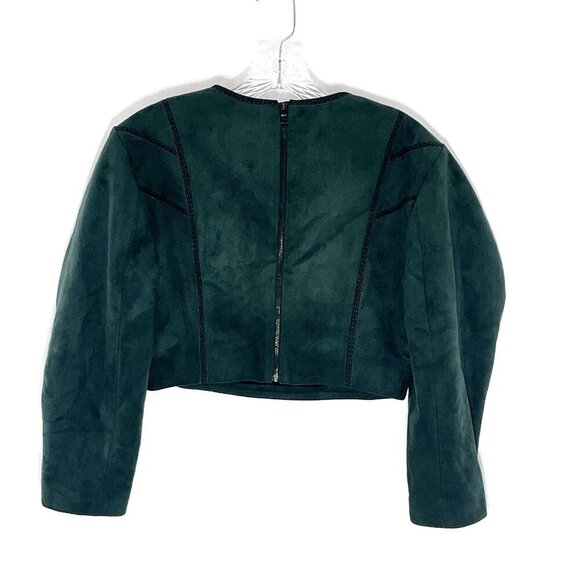 BCBGMaxazria Top Women S Green Embroidered Faux Suede Sequins Cropped Festive - Picture 2 of 12